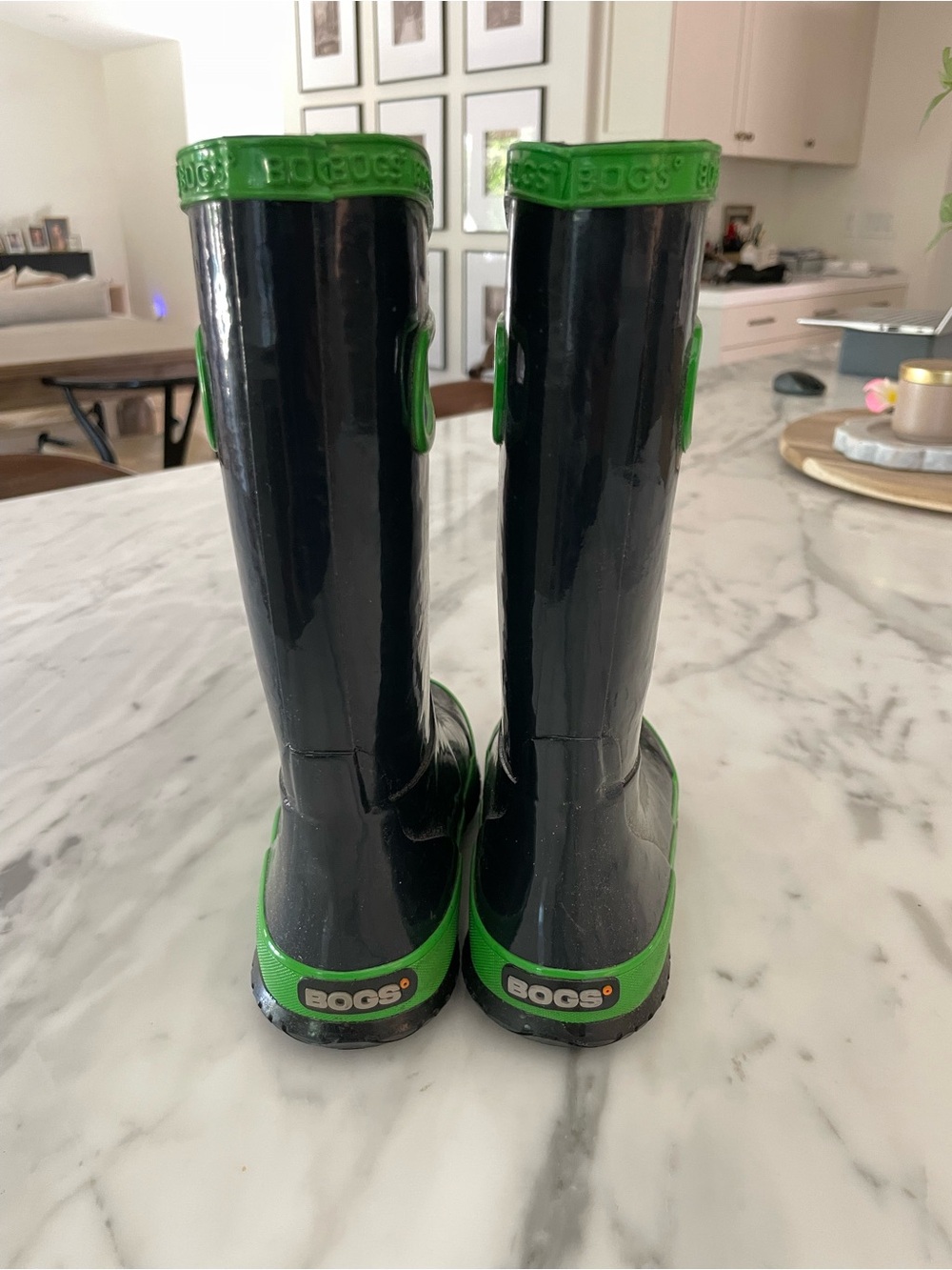 Bogs Kids Rain Boots Navy Blue Lime Green Size 12 - Picture 4 of 8